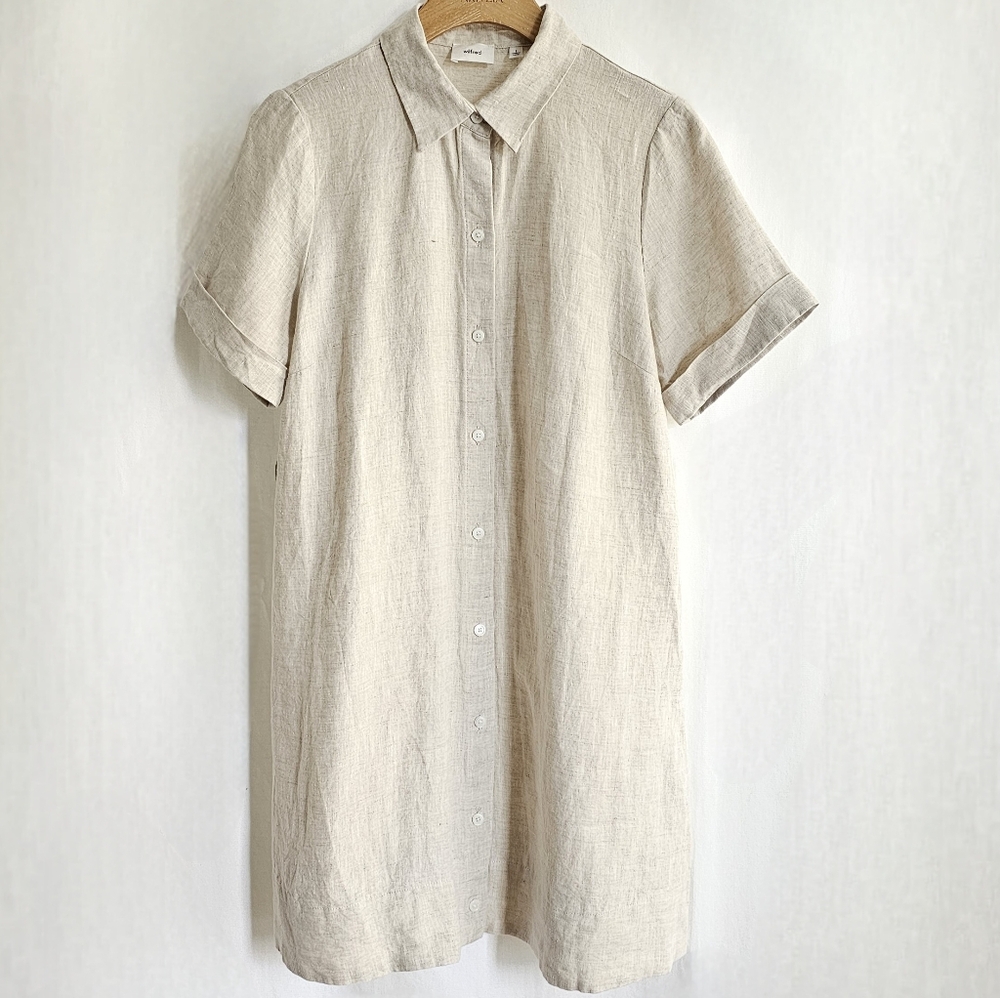 🇨🇦 Aritzia Wilfred Beige Eleta Linen Mini Dress - Picture 2 of 16